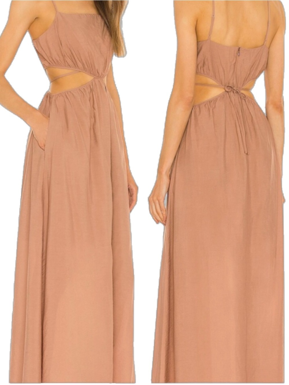 Jonathan Simkhai Amora Strap Cutout Detail Maxi Dress in Teak/ Beige size M